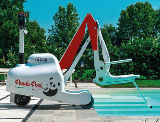 PANDAPOOL - Electro-hydraulic mobile pool lift for transport and pool access of disabled people 
Max load: 150 kg 