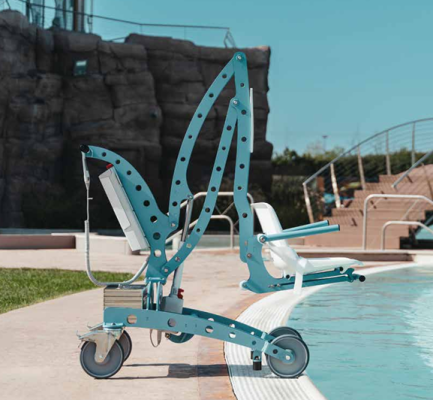 ECOPOOL  - Electro-hydraulic mobile pool lift for transport and pool access of disabled people 
Max load: 140 kg 